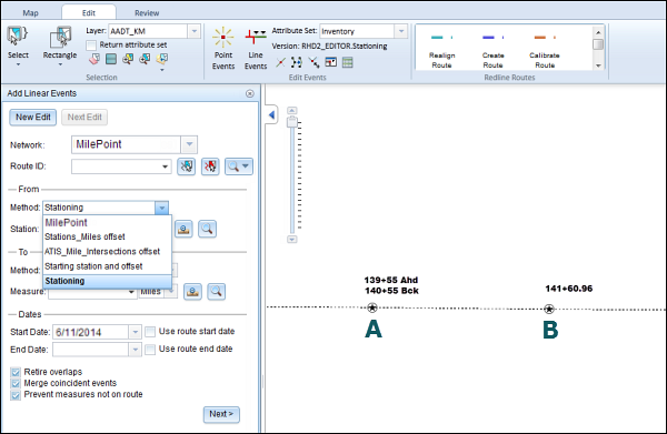 Select the Stationing method